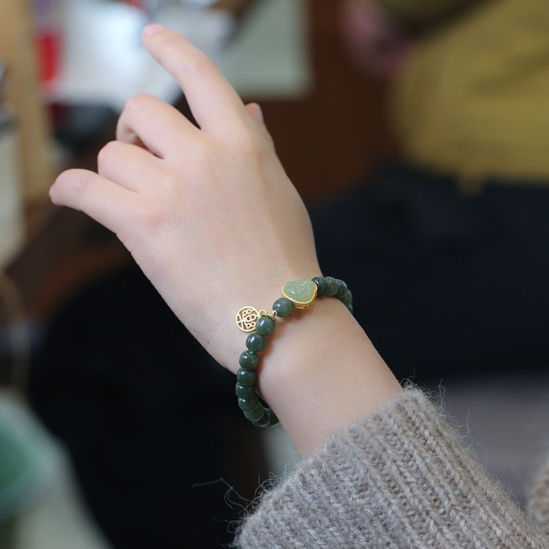 Maitreya Buddha • Natural Emerald Jade stone Bracelet