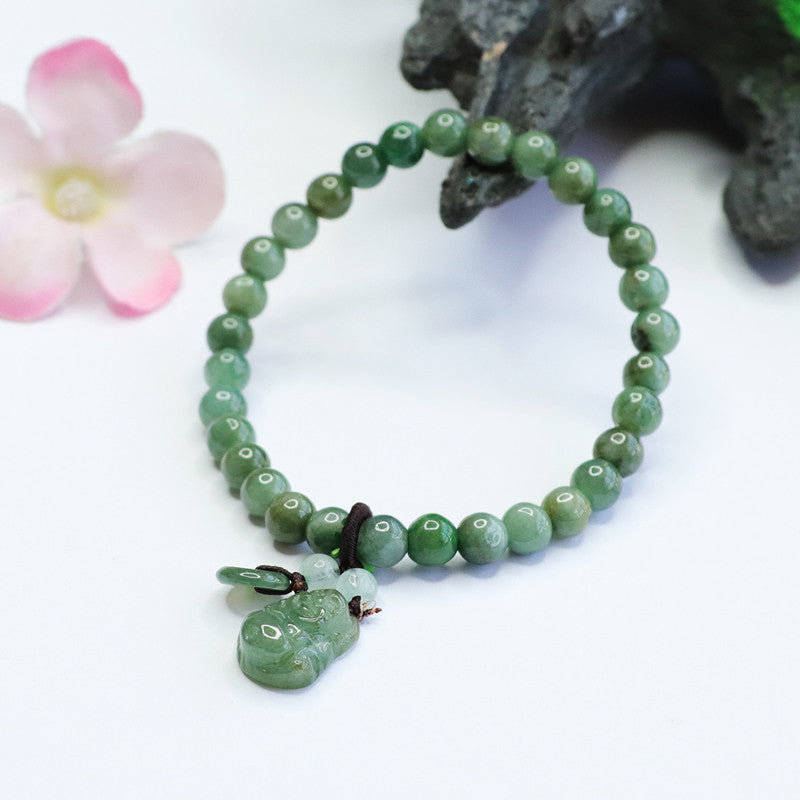 Maitreya Buddha • Natural Emerald Jade stone & Agate Bracelet