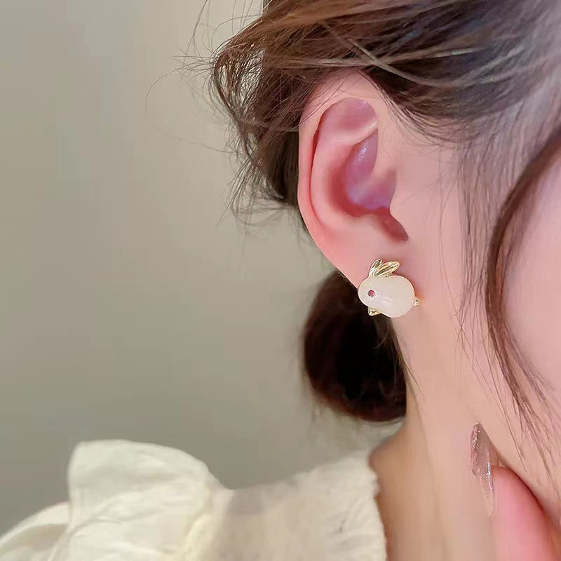 Little White Rabbit • Emerald Jade stone Earrings