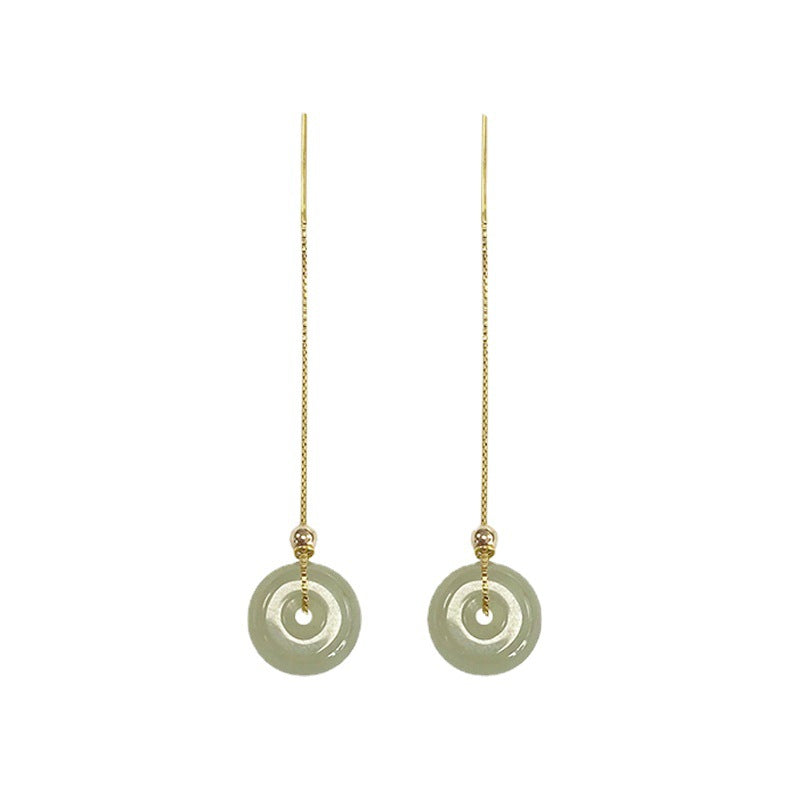 Lucky buckle • Natural  Emerald Jade stone Threader Tassel earrings
