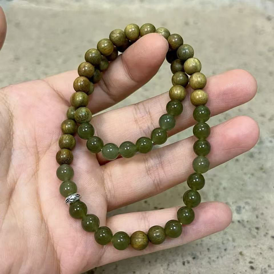 Healing- Green Sandalwood & Natural Hetian Jade Bracelet