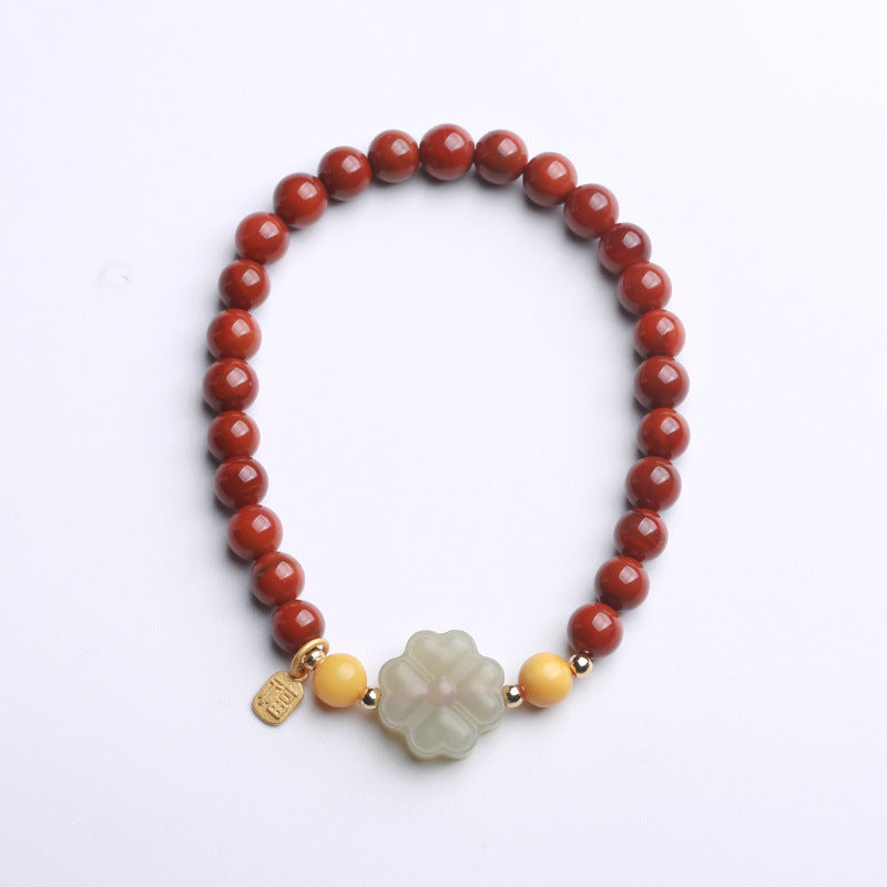 Four Leaf Clover Emerald Jade Stone Bracelet