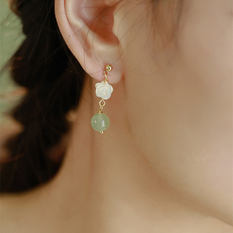 Rose • Natural Emerald Jade stone Earrings