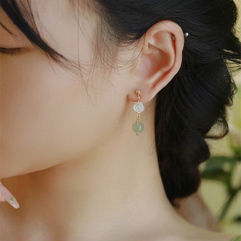 Rose • Natural Emerald Jade stone Earrings