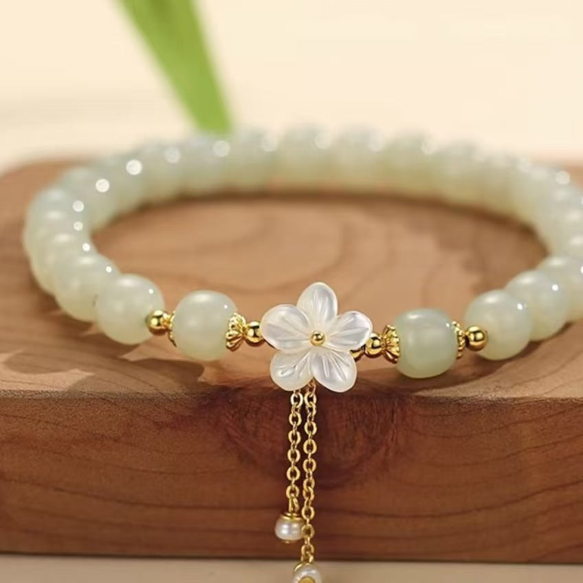 Cherry Blossom Natural Hetian Jade Bracelet
