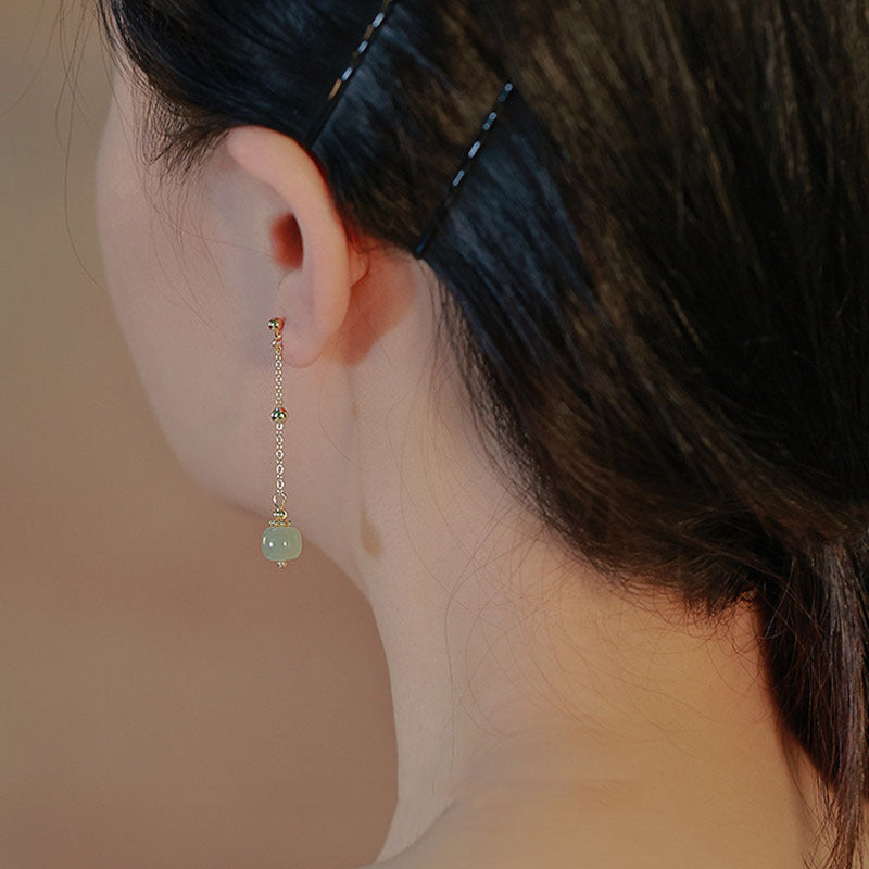 Prosperity • Emerald Jade stone tassel earrings
