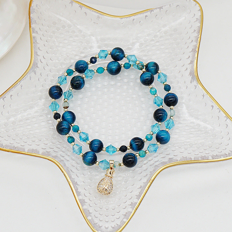 Fortune?Blue Crystal Tiger Eye Bracelet