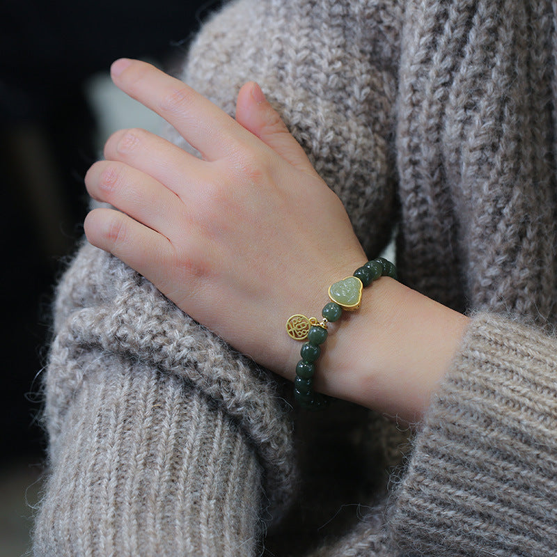 Maitreya Buddha • Natural Emerald Jade stone Bracelet