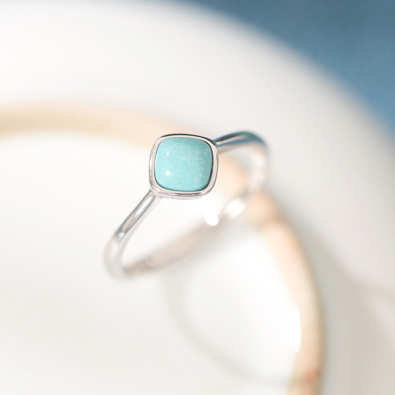 Vintage Turquoise S925 Sterling Silver Open Adjustable Ring