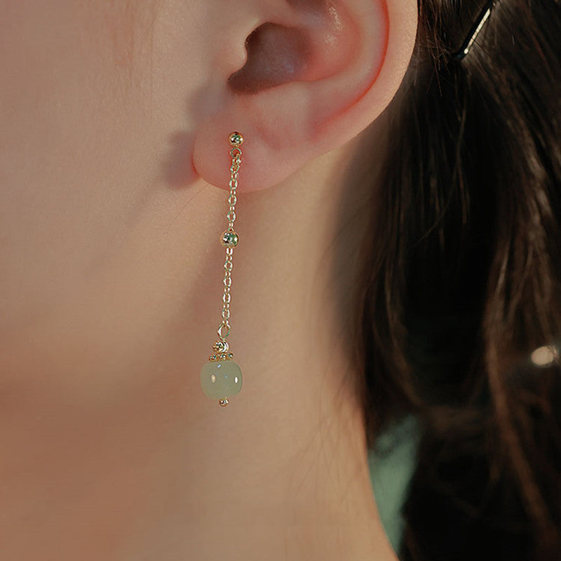 Prosperity • Emerald Jade stone tassel earrings