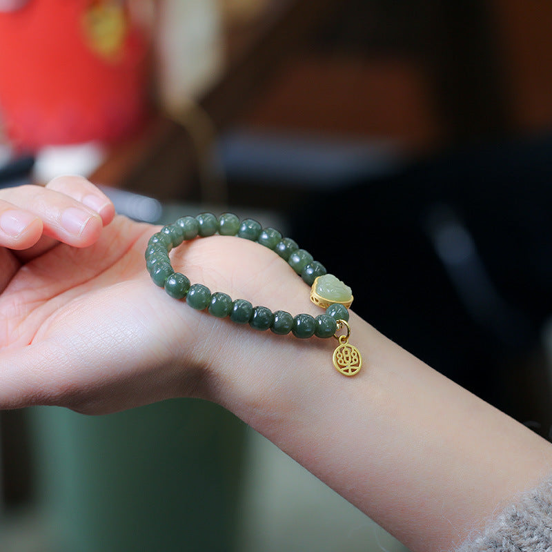 Maitreya Buddha • Natural Emerald Jade stone Bracelet