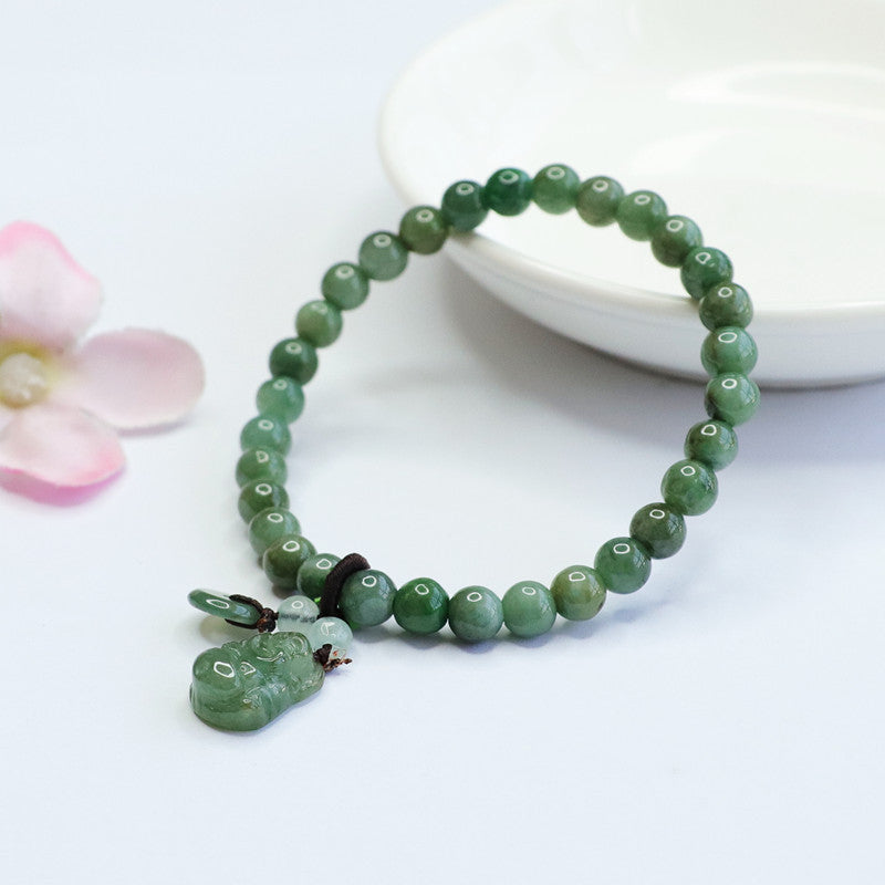 Maitreya Buddha • Natural Emerald Jade stone & Agate Bracelet