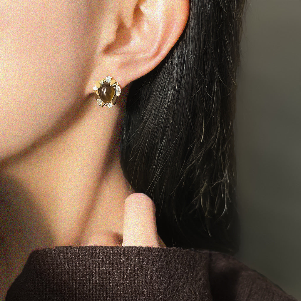 「Solar Vision」Natural Tiger's Eye Gold Plated Earrings