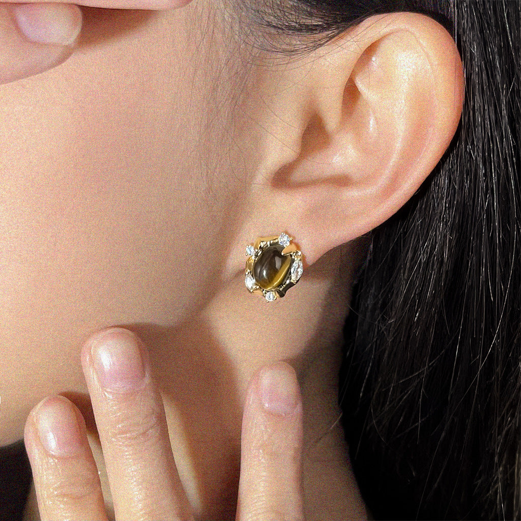 「Solar Vision」Natural Tiger's Eye Gold Plated Earrings