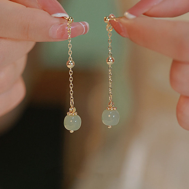 Prosperity • Emerald Jade stone tassel earrings
