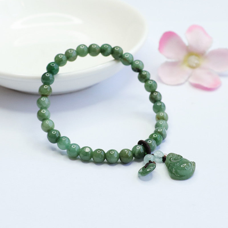 Maitreya Buddha • Natural Emerald Jade stone & Agate Bracelet