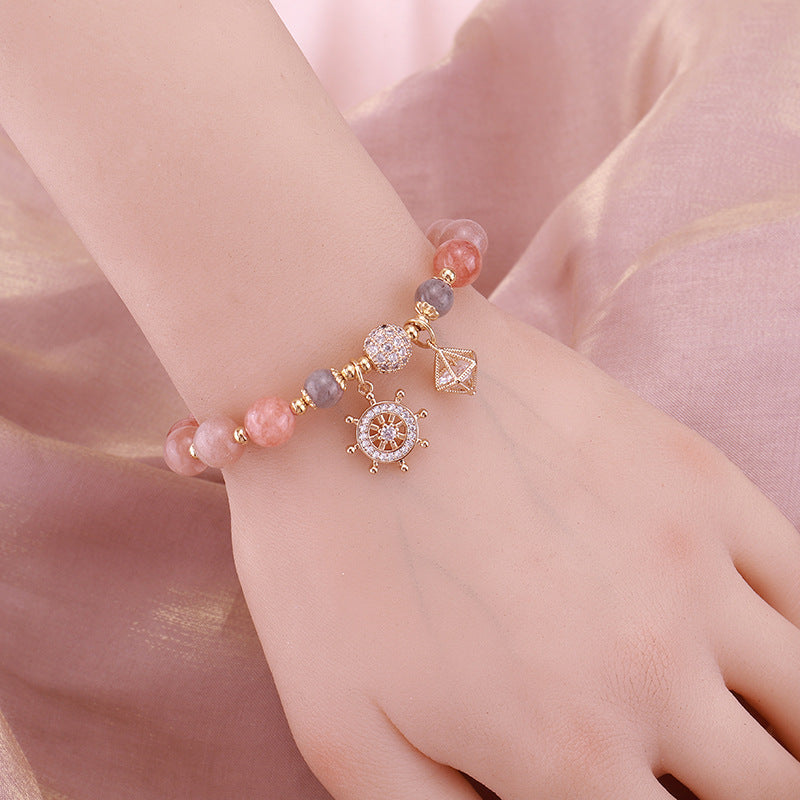 Pirate Ship?Strawberry Crystal Moonstone Bracelet