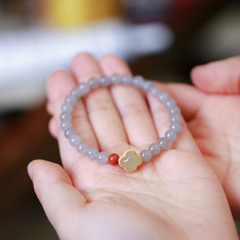 Four Leaf Clover • Smoked Purple Jade Blacelet