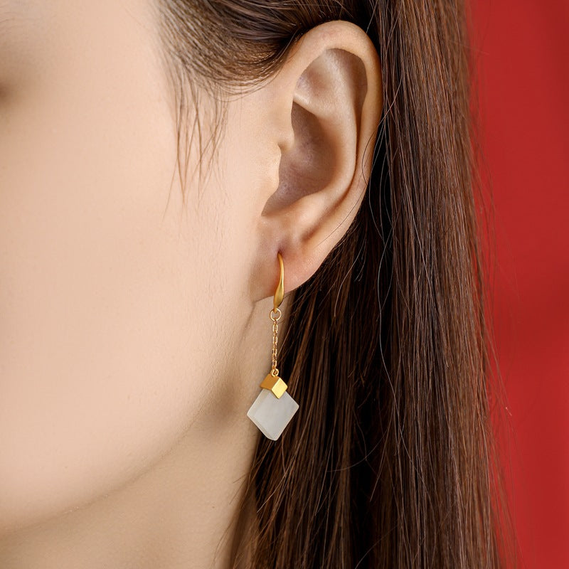 S925 silver Hetian jade tassel earrings