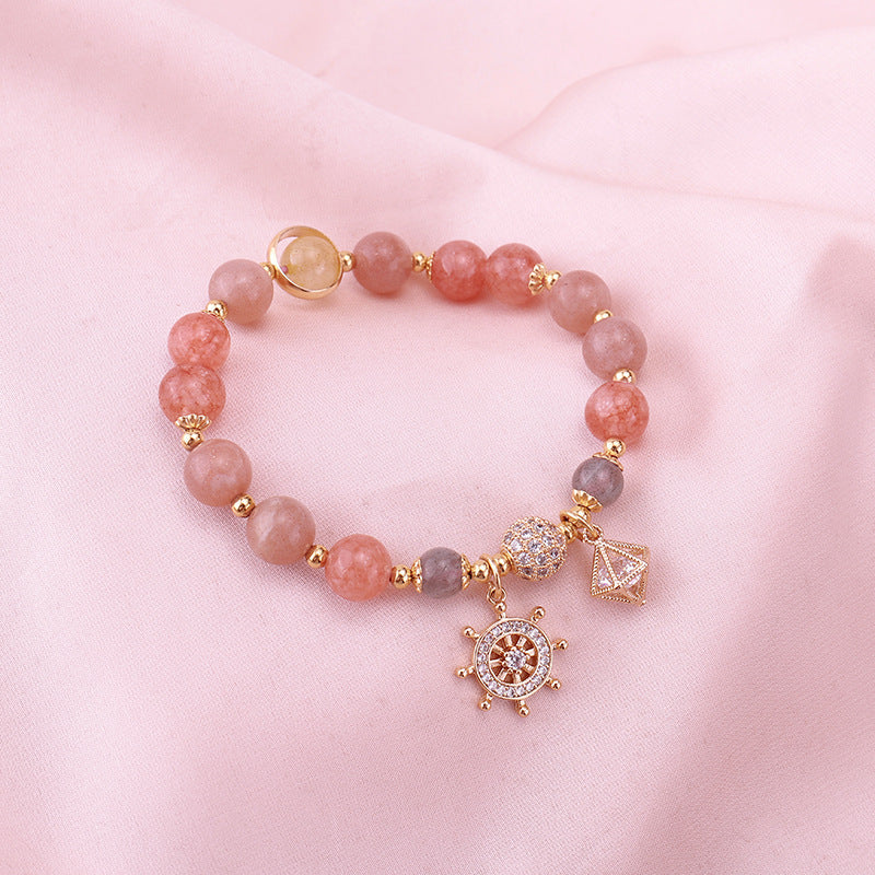 Pirate Ship?Strawberry Crystal Moonstone Bracelet