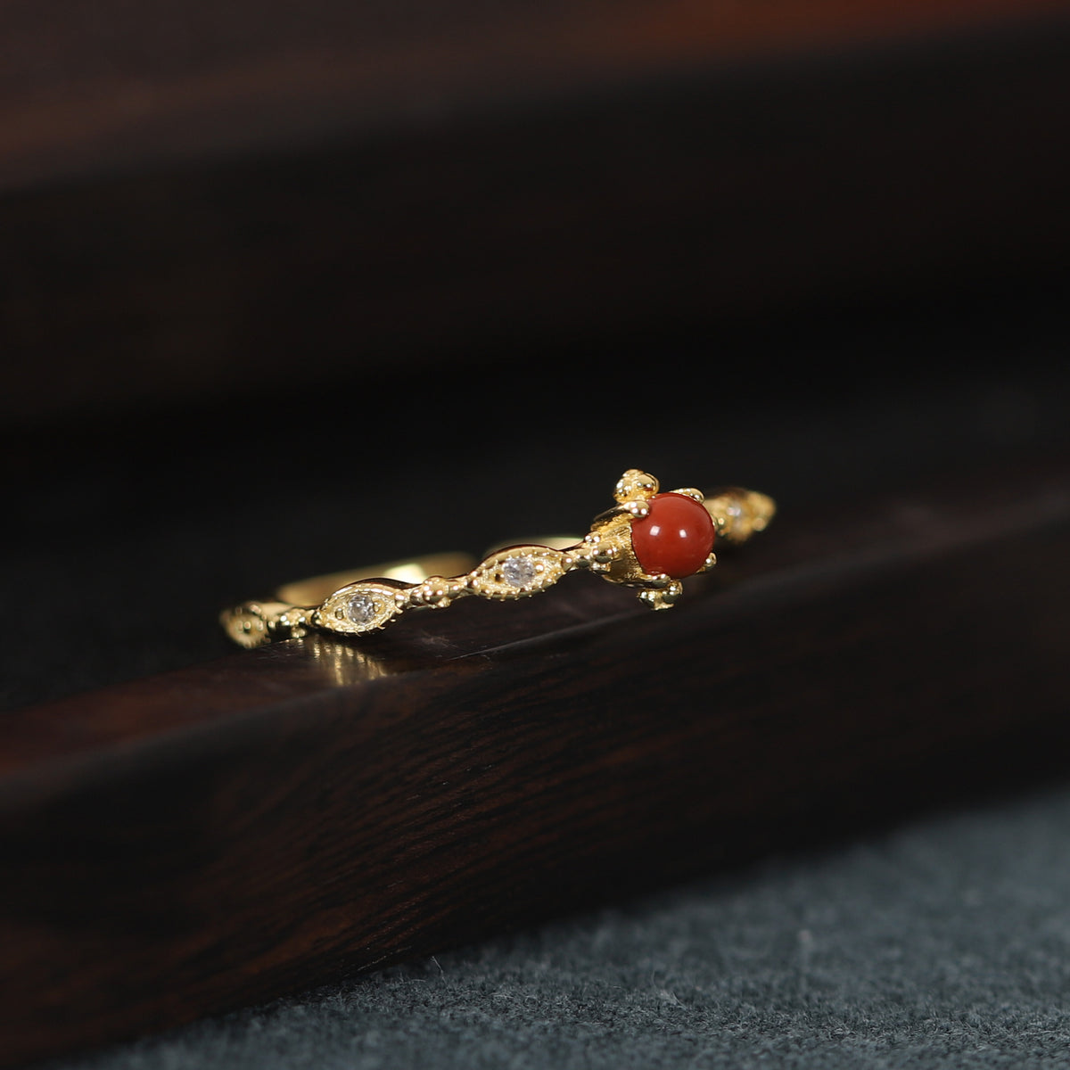 Fortune & Blessing Natural Red Agate Open Ring