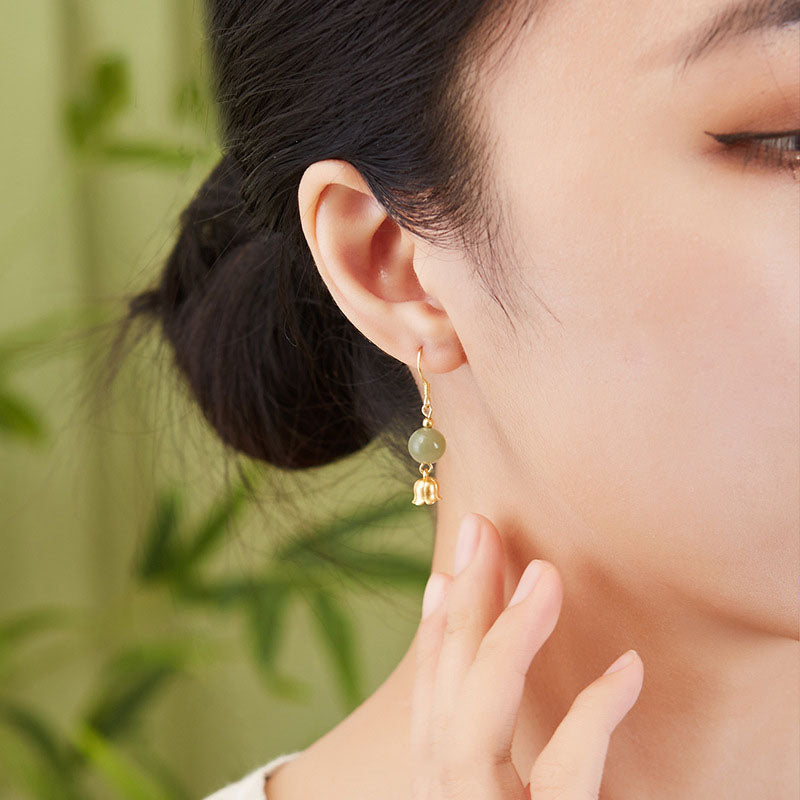 Wind Chimes • Natural Emerald Jade stone earrings