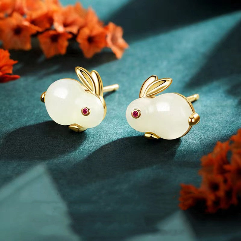 Little White Rabbit • Emerald Jade stone Earrings