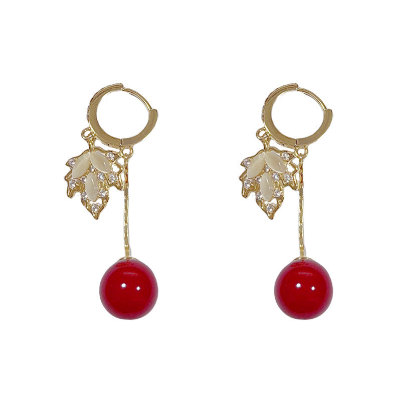 Maple Leaf-Cat's Eye & Red Agate Earrings