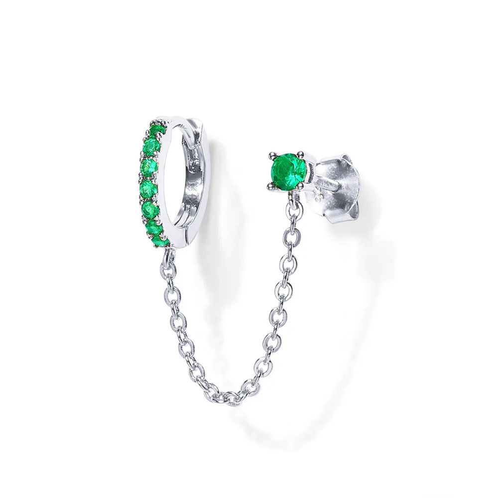 Double-piercing chain drop earrings