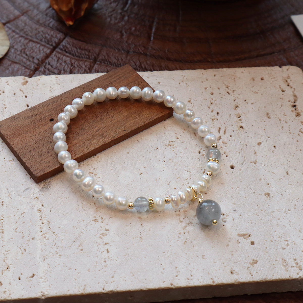 Natural Freshwater Pearl & Moonstone Bracelet