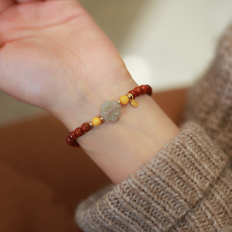 Four Leaf Clover Emerald Jade Stone Bracelet