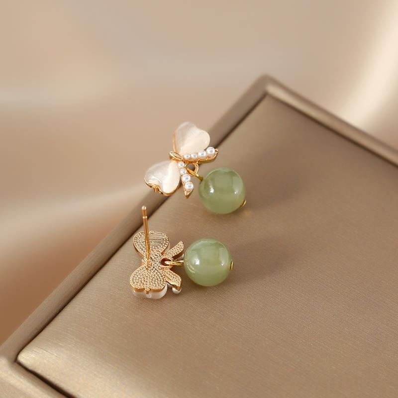Flying Butterflies • Natural Emerald Jade stone earrings