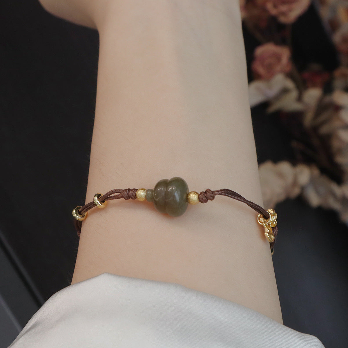 Hand‑Woven Natural Hetian Jade Gourd Bracelet
