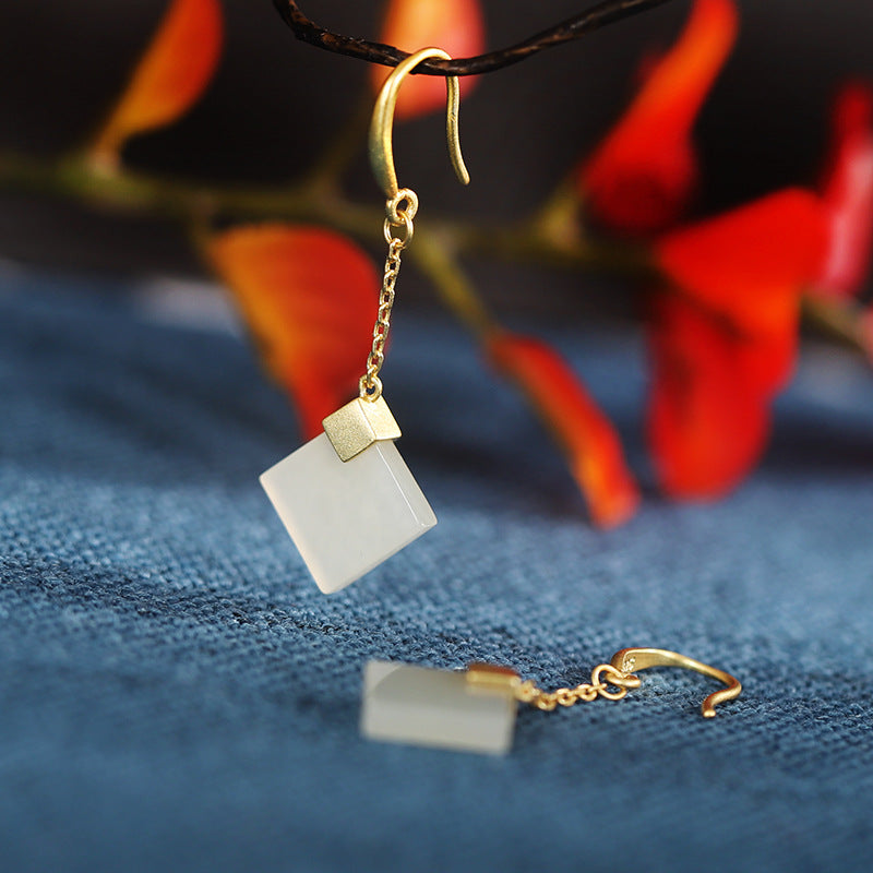 S925 silver Hetian jade tassel earrings