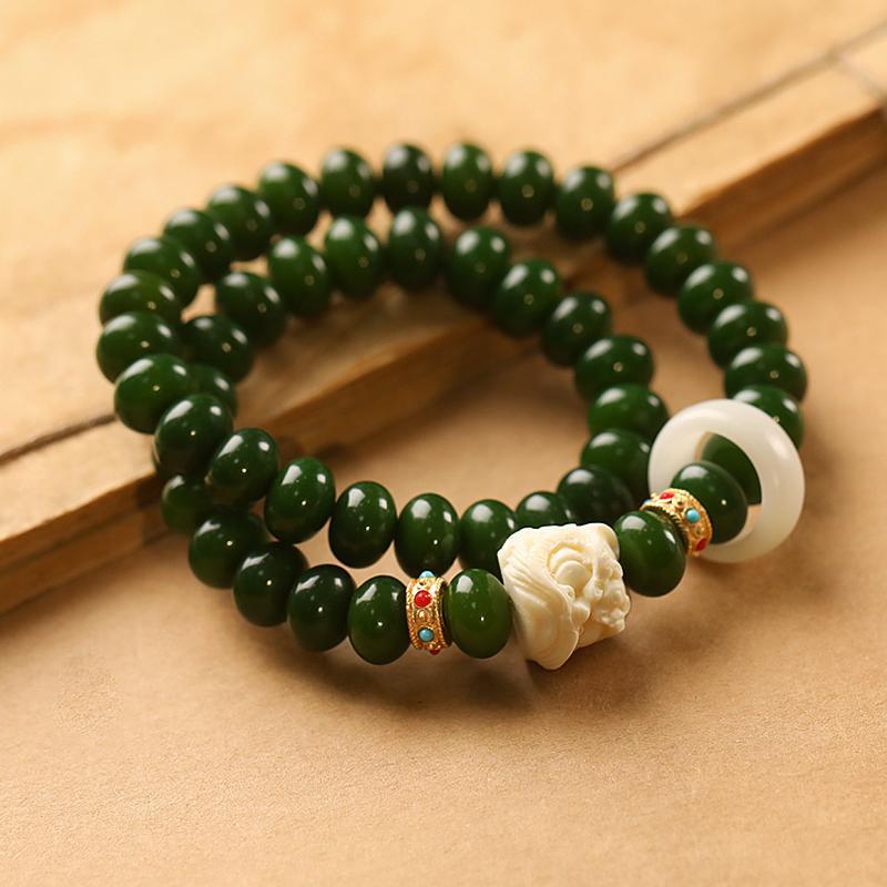 Natural Green Bodhi Double‑Loop Bracelet