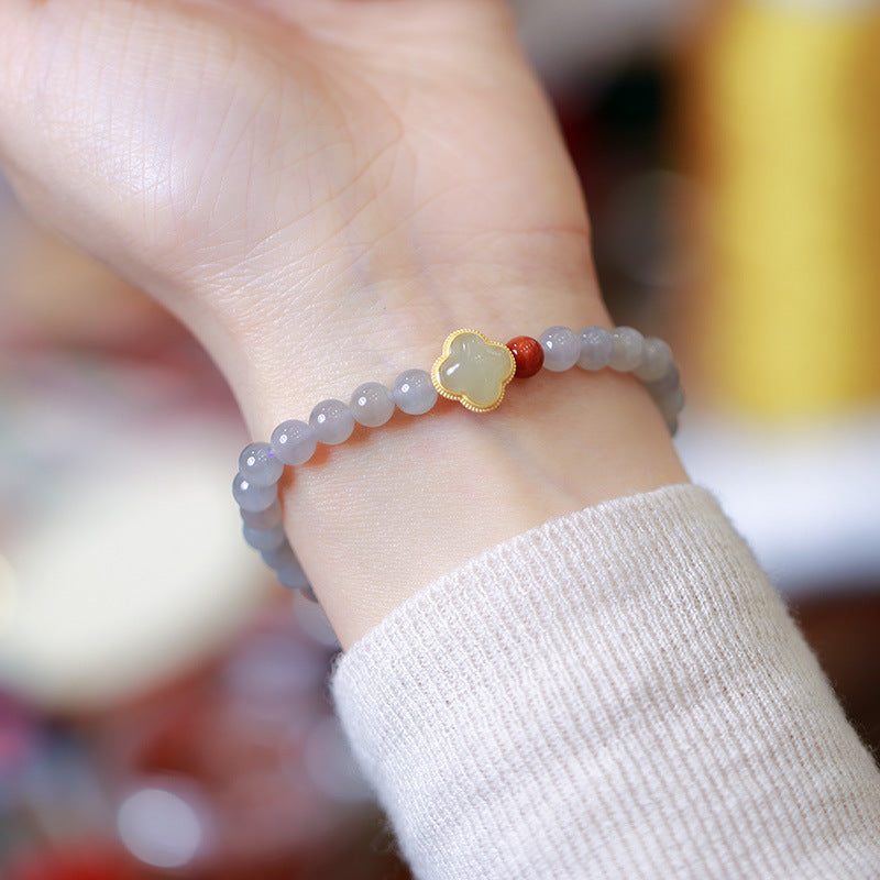 Four Leaf Clover • Smoked Purple Jade Blacelet