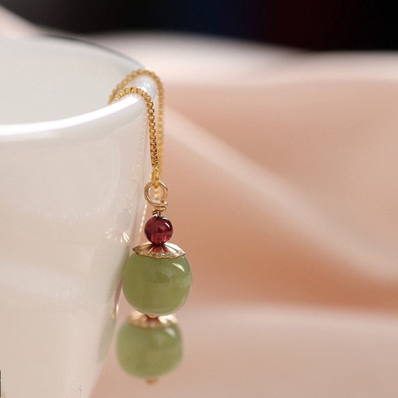 Natural Emerald Jade Stone Tassel Earrings