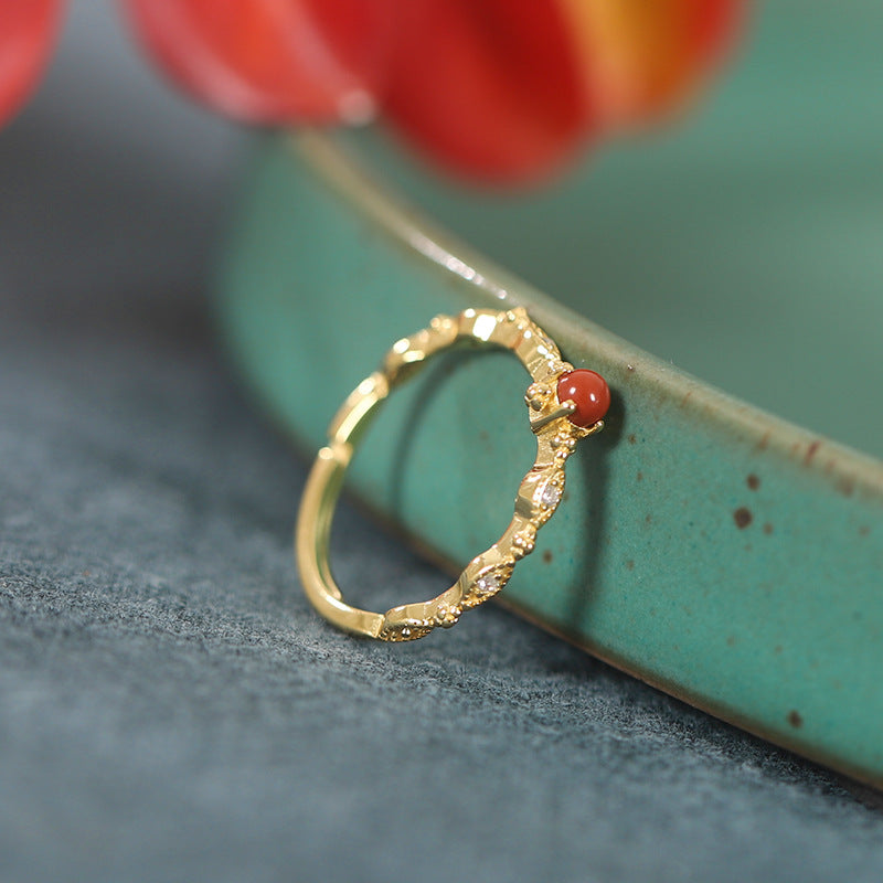 Fortune & Blessing Natural Red Agate Open Ring