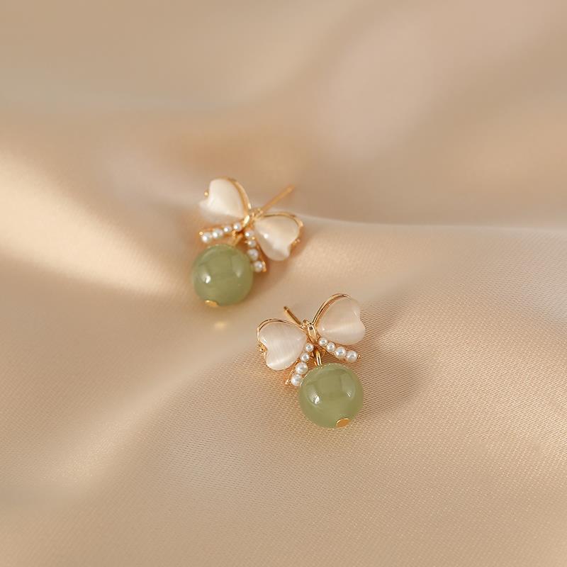 Flying Butterflies • Natural Emerald Jade stone earrings