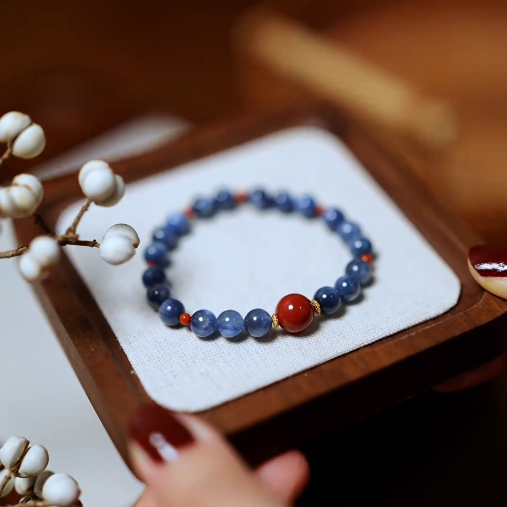 Natural Kyanite & Red Agate Bracelet