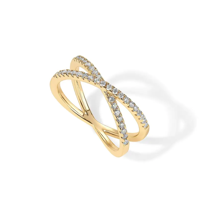 14K Gold-Plated X-Cross Zircon Ring