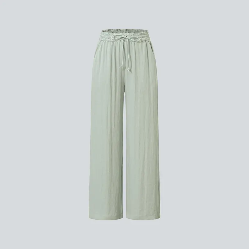 High-waisted drawstring casual linen pants