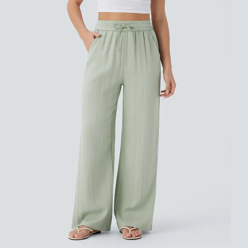 High-waisted drawstring casual linen pants