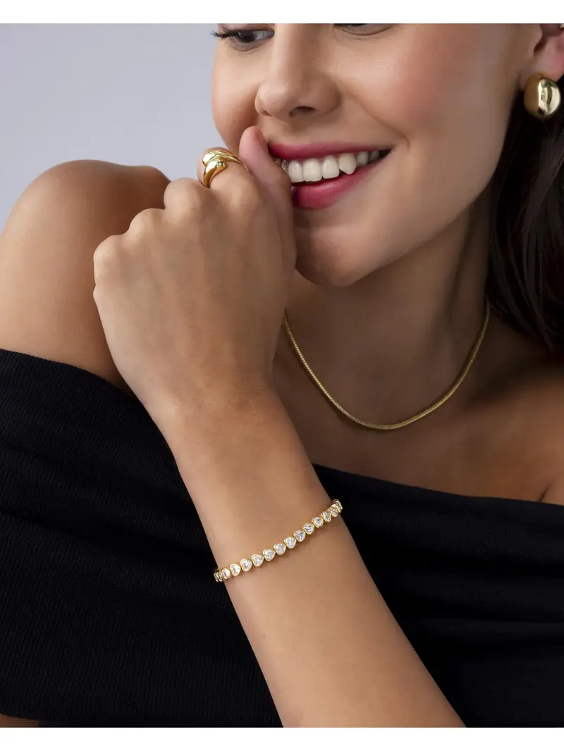 14K Gold-Plated Cubic Zirconia Heart Tennis Bracelet