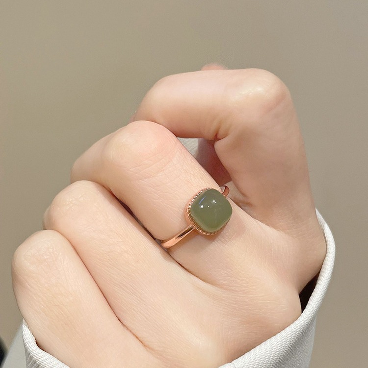 Sugar cube & natural Hetian jade ring