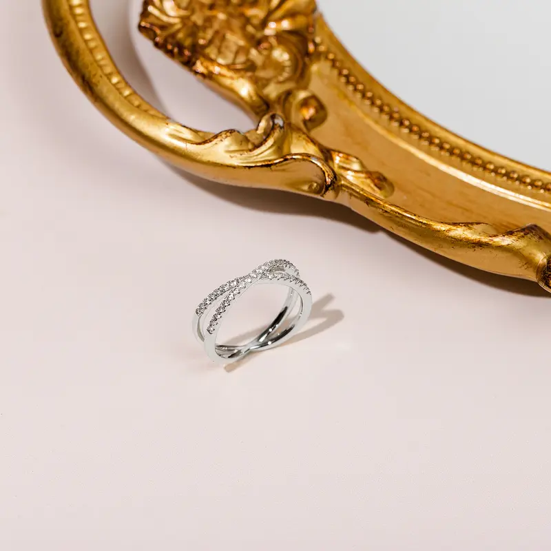 14K Gold-Plated X-Cross Zircon Ring