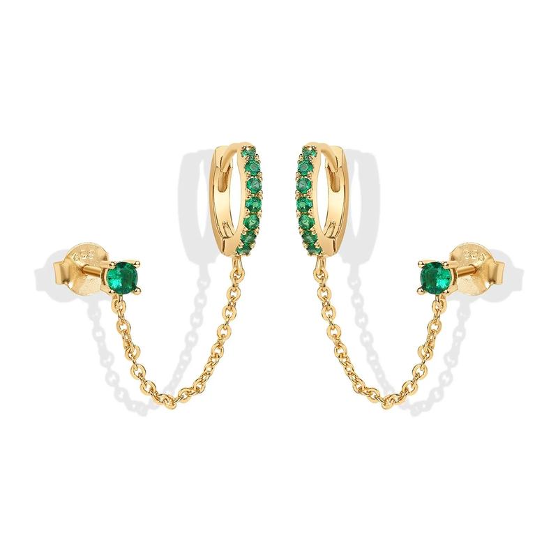 Double-piercing chain drop earrings