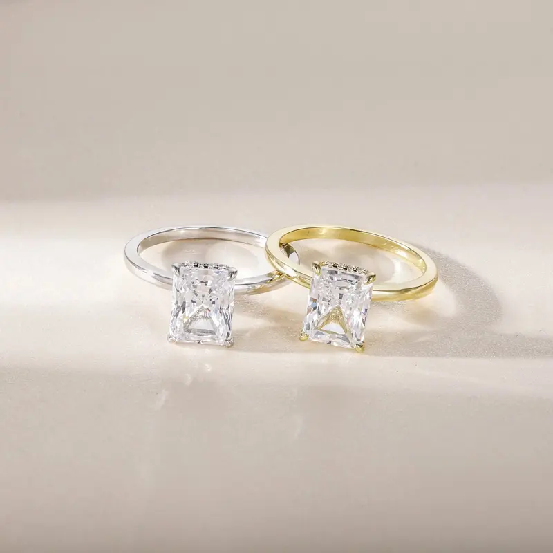 Radiant-cut solitaire diamond engagement ring