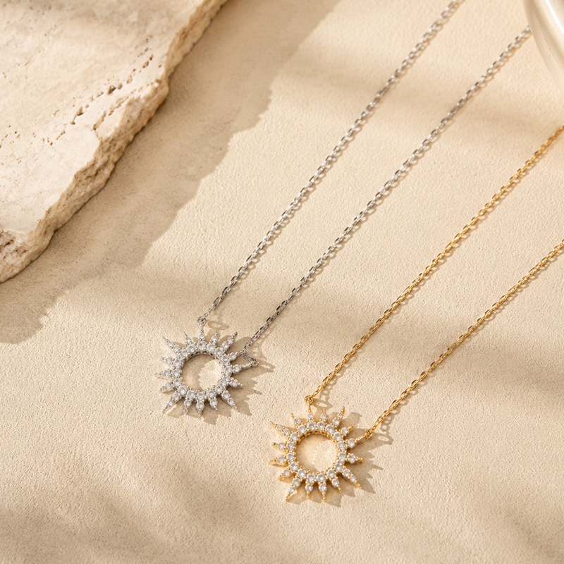 「Sunlight Halo」S925 Silver Paved Zircon Sunburst Necklace