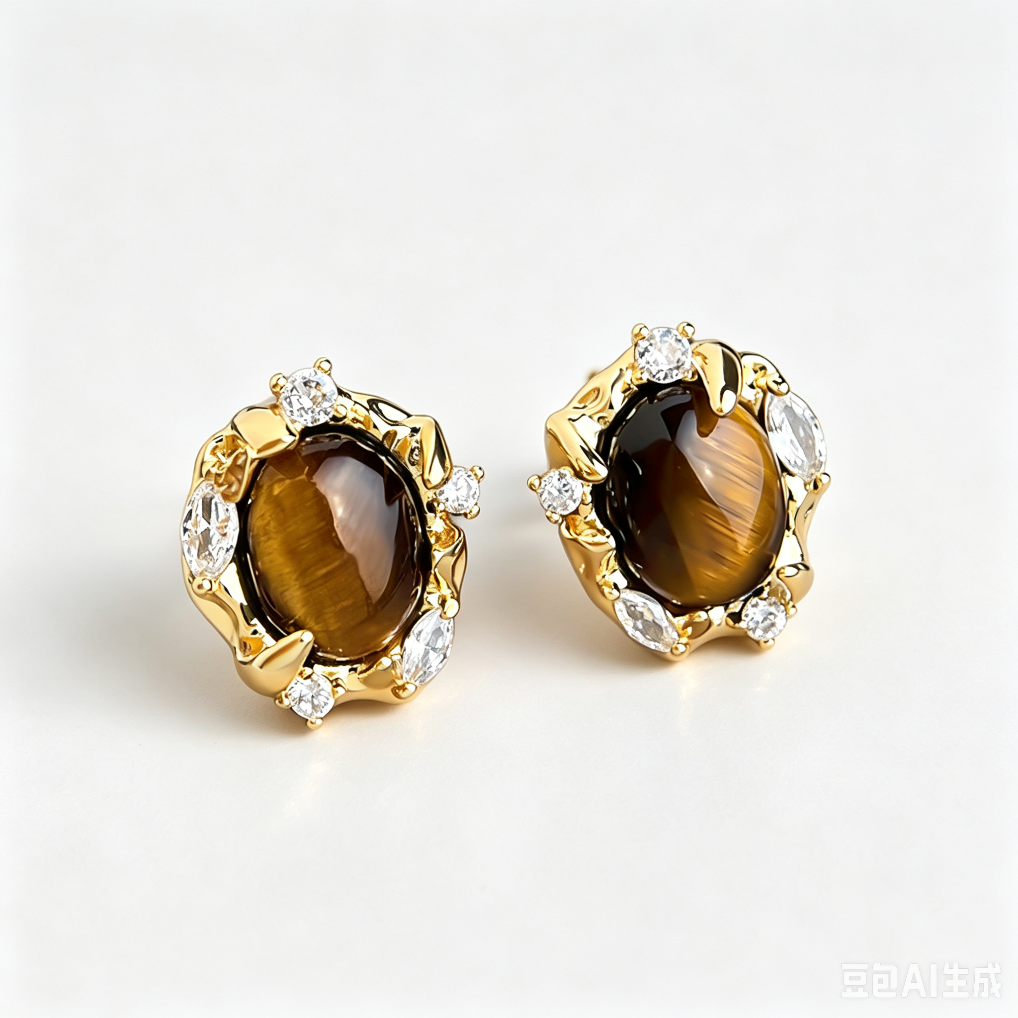 「Solar Vision」Natural Tiger's Eye Gold Plated Earrings
